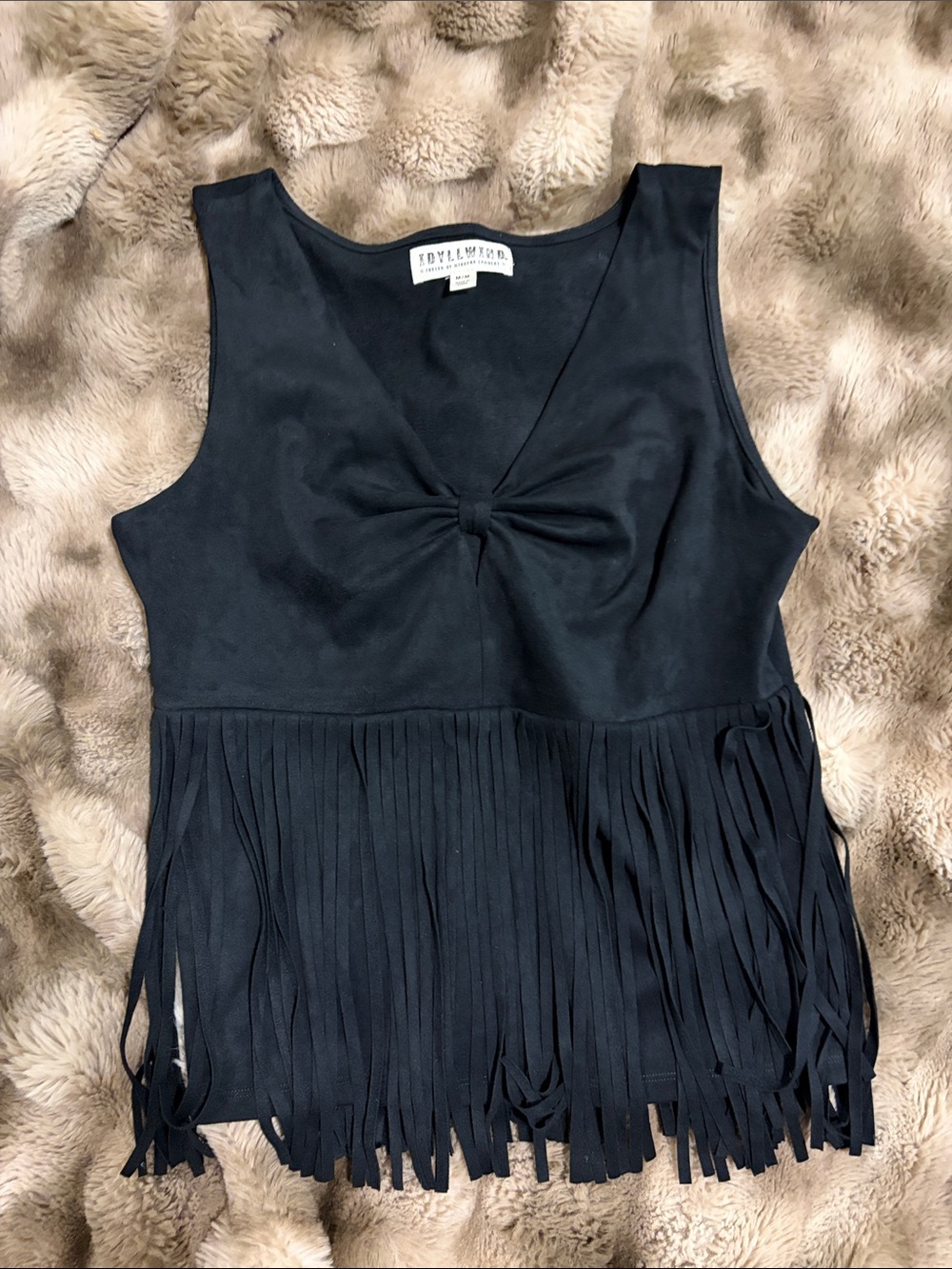 Idyllwind Black Sleeveless Fringe Tank with Front Knot